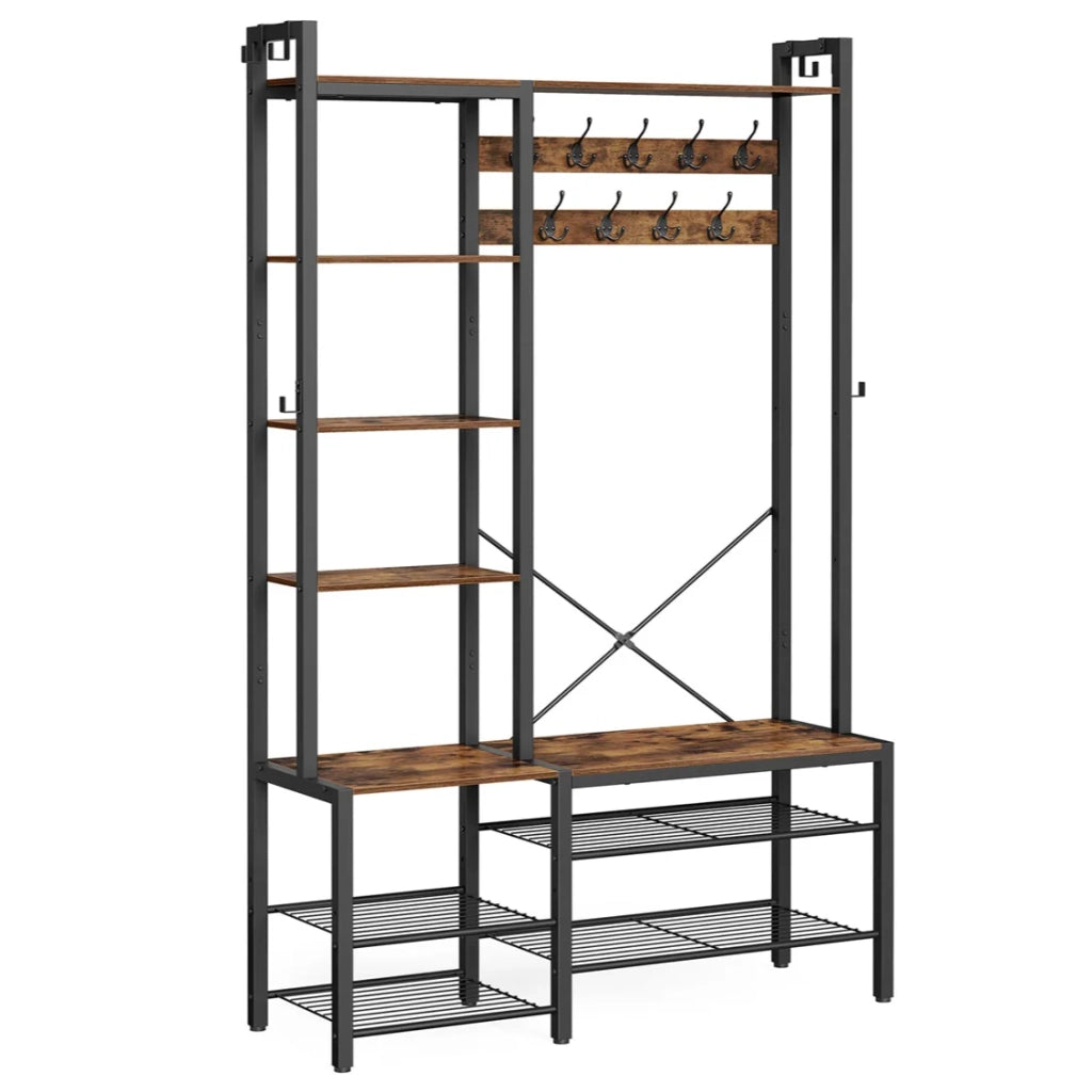 Appendiabiti da ingresso 40 x 120 x 190 cm con scarpiera 5 ripiani portaoggetti 9 ganci e 6 ganci laterali 12_0007073