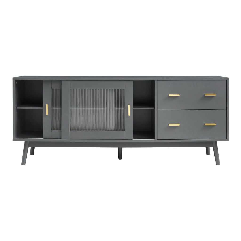 Mobile Porta TV Susa con Cassetti e Ante Scorrevoli in Vetro Scanalato 160x40x65 cm Grigio [en.casa]