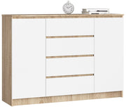 Cassettiera AKORD K140 Sonoma Quercia 138 cm 2 ante 4 cassetti inserto frontale Bianco 138x40x99 cm