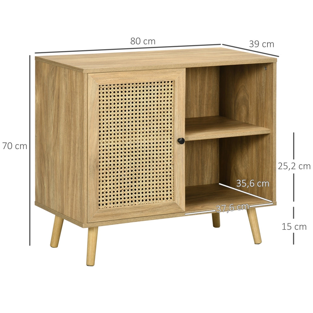 Credenza con cassetti e anta in rattan effetto legno ¨C zephmum ¨C 80x39x70 cm