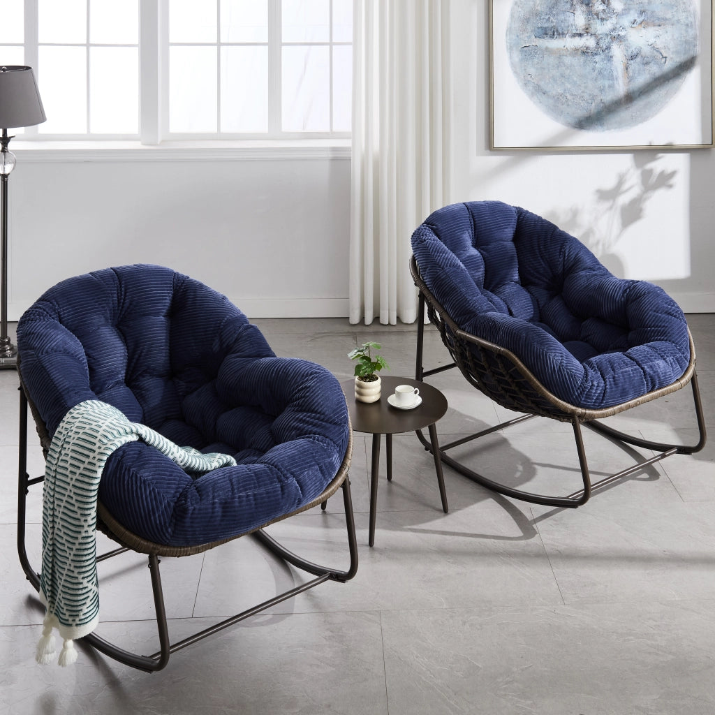 SEDIA A DONDOLO Oversize 78x106x90 cm Blu navy Rattan sintetico e acciaio