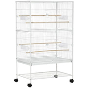 Gabbia per Uccelli da Interni 78x52x132 cm con Vassoio Estraibile 4 Ruote e Trespolo Bianco