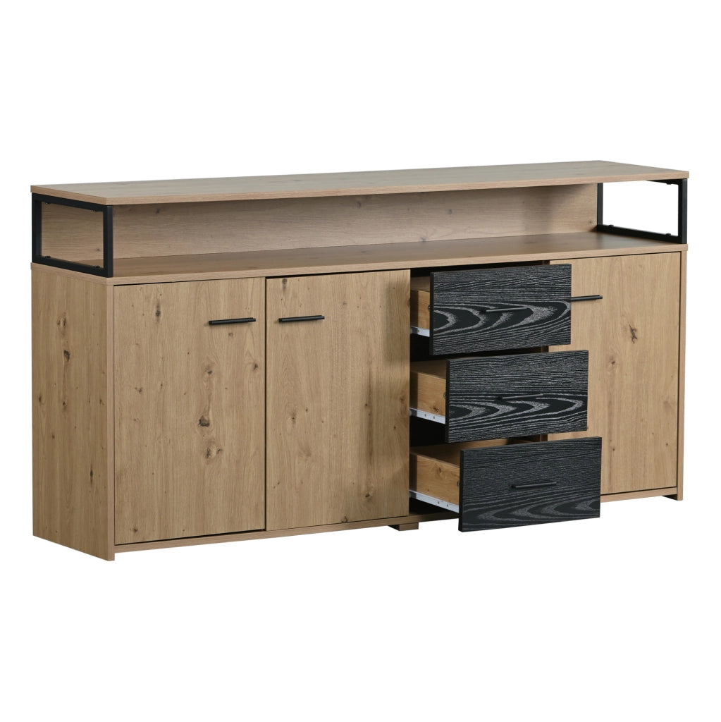 Credenza sideboard con 3 ante e 3 cassetti 150x35x75;9 cm in truciolare nero e marrone