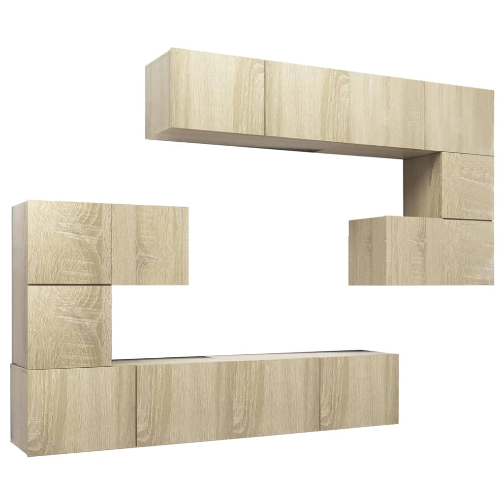 Set di mobili mobile buffet TV televisione soggiorno camera da letto soggiorno 8 pezzi rovere Sonoma multistrato marrone 02_0025304