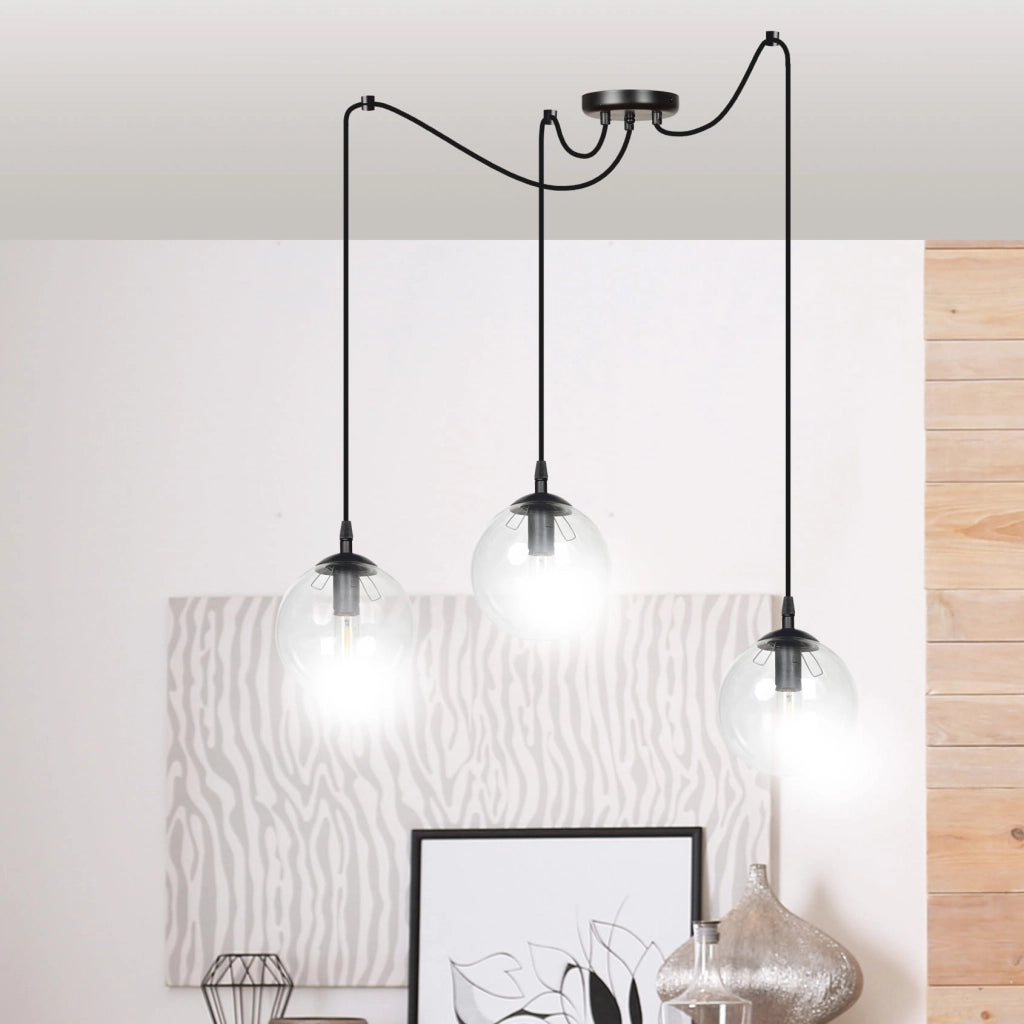 Lampadario Emibig GIGI 3 nero trasparente 3xE14 vetro
