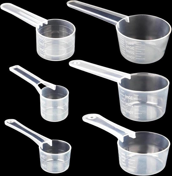 Set di 6 cucchiai di misura trasparenti con bilancia - Grammometro per caffè, detersivo per proteine per chef e casa.