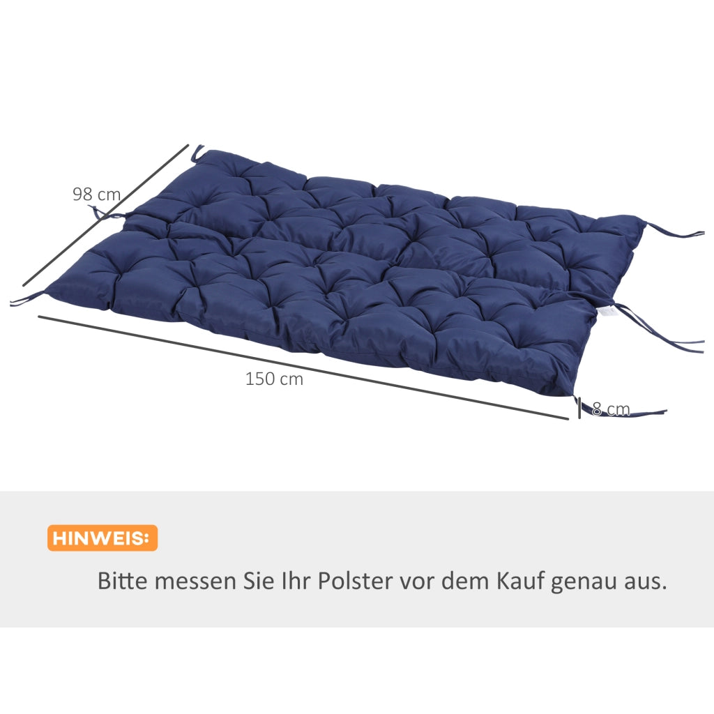 Cuscino da panca 150 x 98 x 8 cm con 6 lacci, imbottitura in schiuma, rivestimento in poliestere, blu