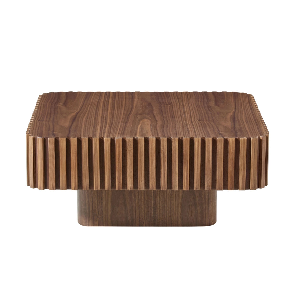 Tavolino basso quadrato in MDF con impiallacciatura noce e cornice in legno massello, per soggiorno, noce, 87 × 87 × 25 cm