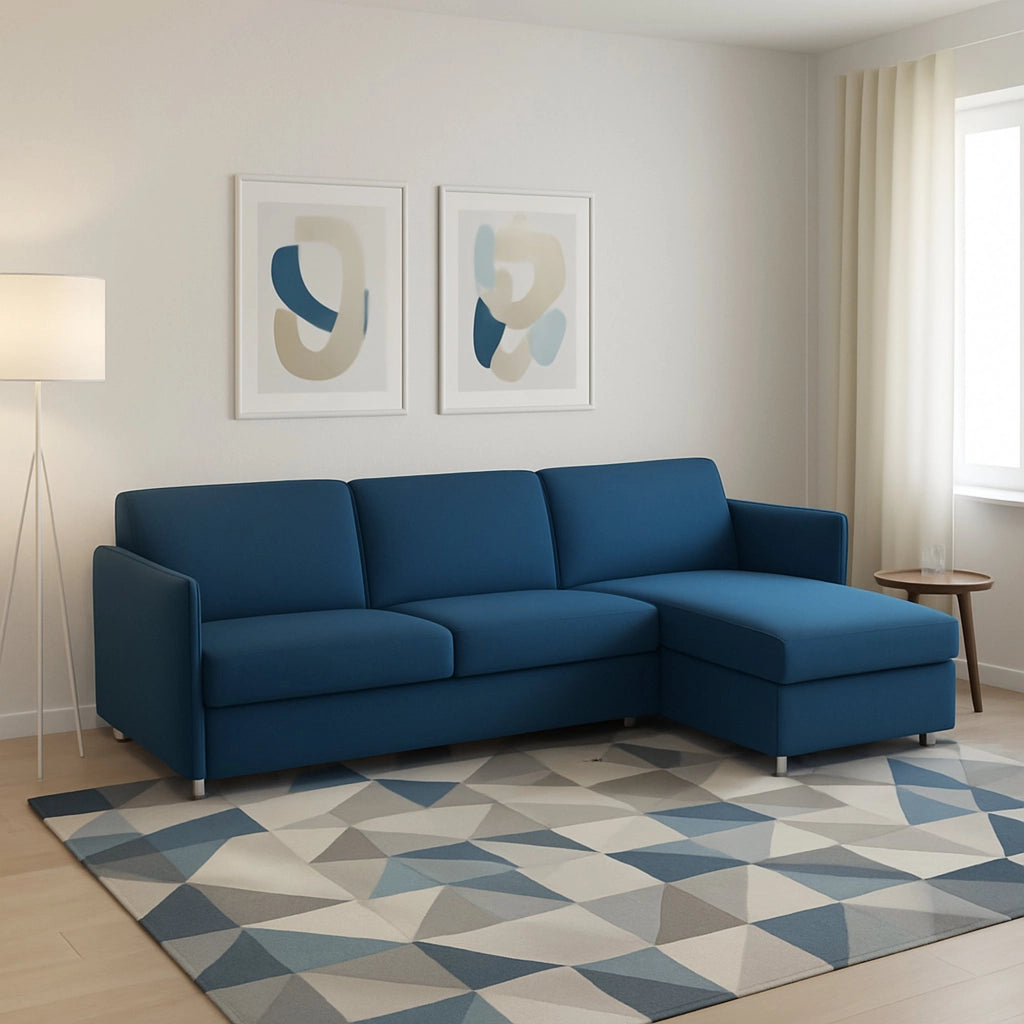 Posina, Divano Fisso con Penisola Sfoderabile Made in Italy, 260x160 cm blu
