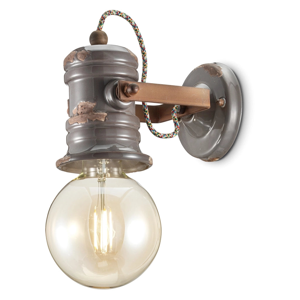 Applique Industrial Minimal Urban Ferro E Ceramica Vintage Tortora 1 Luce E27