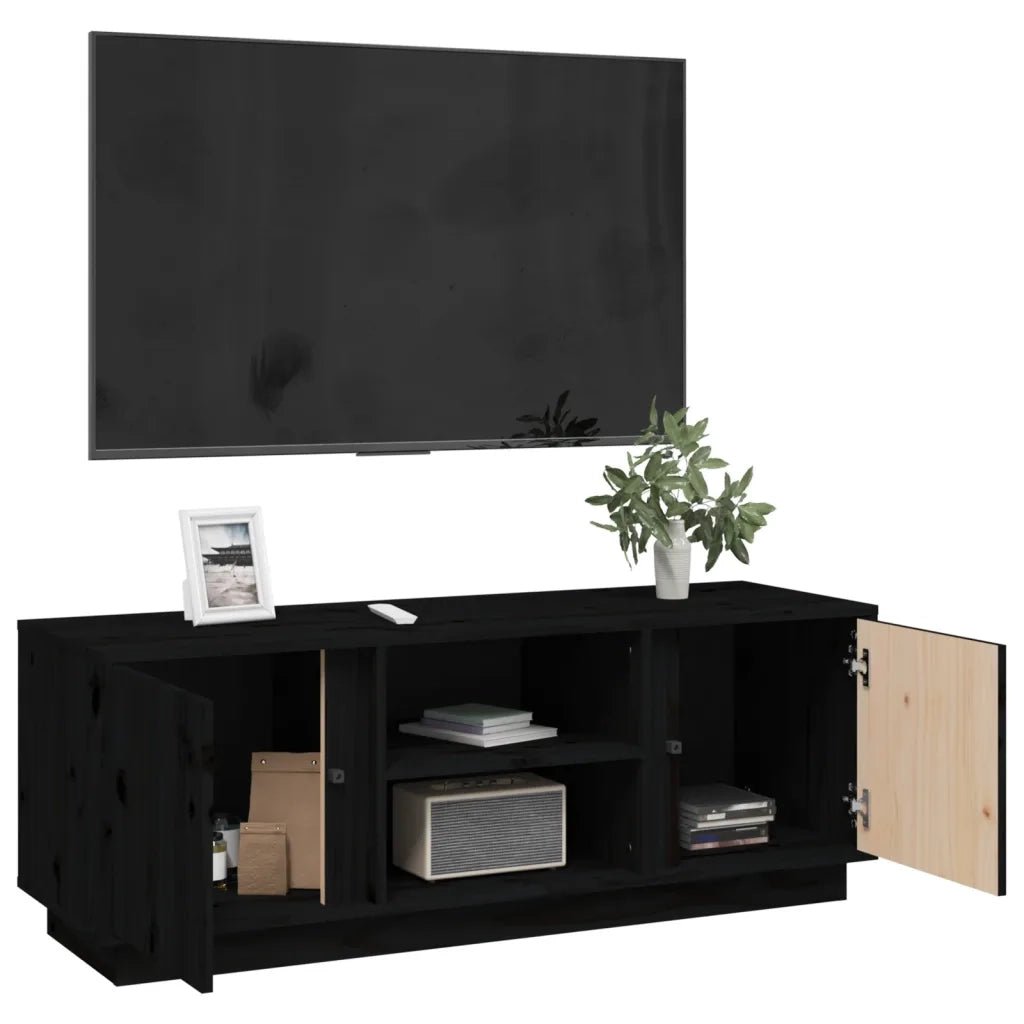 Mobile Porta TV Nera 110x35x40,5 cm in Legno Massello di Pino 814478
