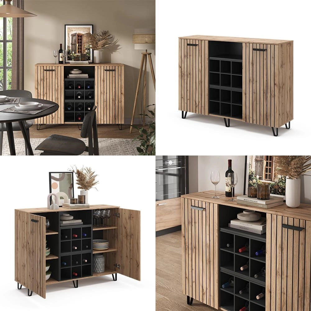 Credenza Amber, Marrone, 38 x 100 cm con 2 porte, con vano portaoggetti per spazio aggiuntivo
