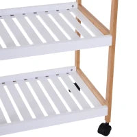 Carrello da Cucina con Ruote, 2 Ripiani e Piano Removibile, in Legno di Pino e MDF, Bianco