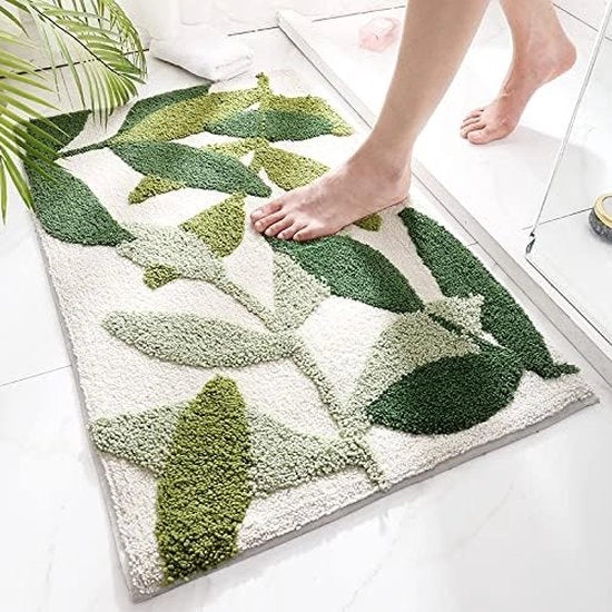 Tappeto antiscivolo per bagno - 50x80cm - assorbimento acqua duraturo - lavabile in lavatrice - morbido e comodo tappeto di ingresso - foglie verdi - Antiscivolo - Tappeto di ingresso