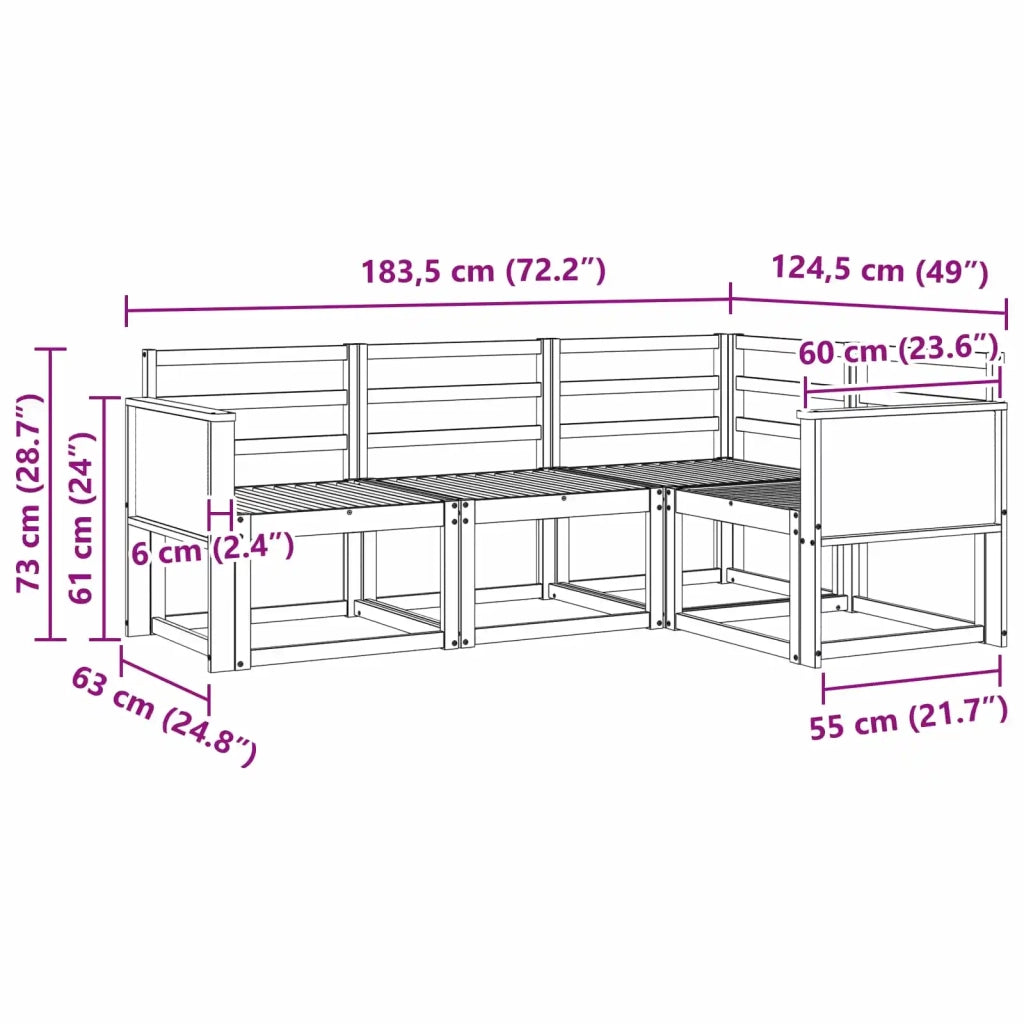 Set di divani da esterno 4 pz Naturale Legno di Acacia Massello 3385160