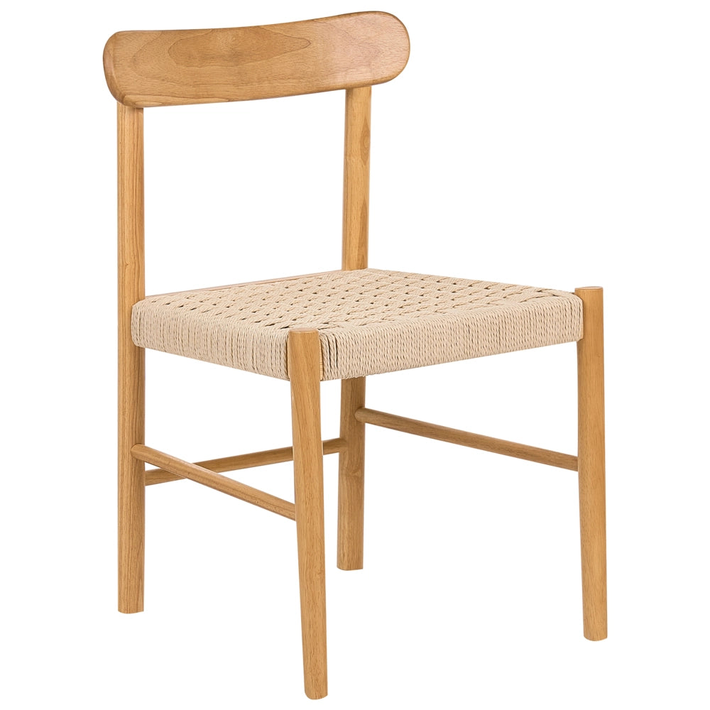 Set di 2 sedie da pranzo con struttura in legno di gomma e sedili in corda di carta senza braccioli in stile retrò per la sala da pranzo marrone e beige