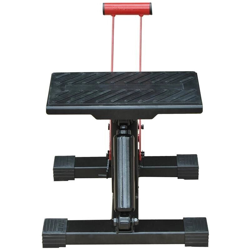 CAVALLETTO ALZAMOTO AD ALTEZZA REGOLABILE CON MANOVELLA, IN ACCIAIO E GOMMA, 28X17.5X24.5-35.5 CM, NERO E ROSSO