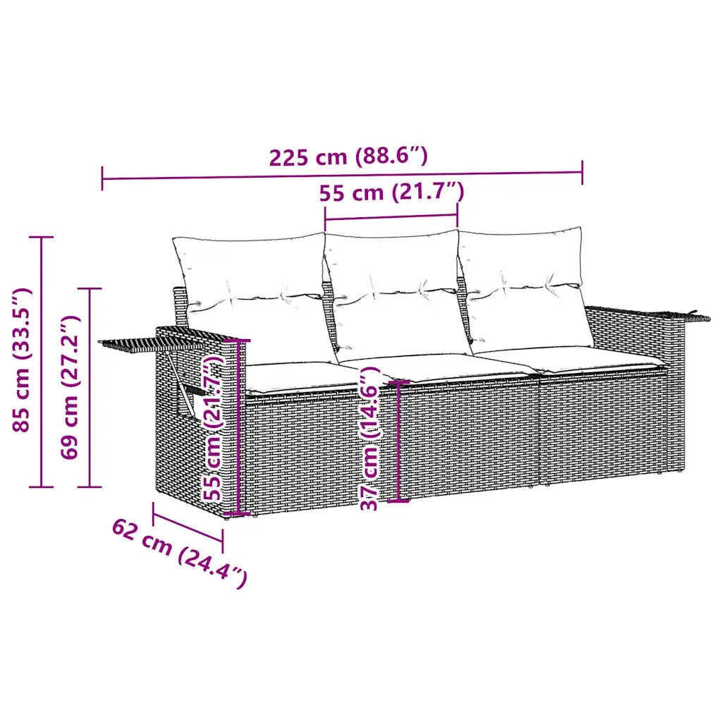 Set Divano da Giardino 3pz con Cuscini-Sofa da Giardino-Divanetto da esterno Grigio Chiaro Polyrattan 172674