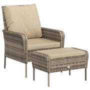 Poltrona da Giardino con Poggiapiedi Polyrattan Marrone Chiaro CFW2301066