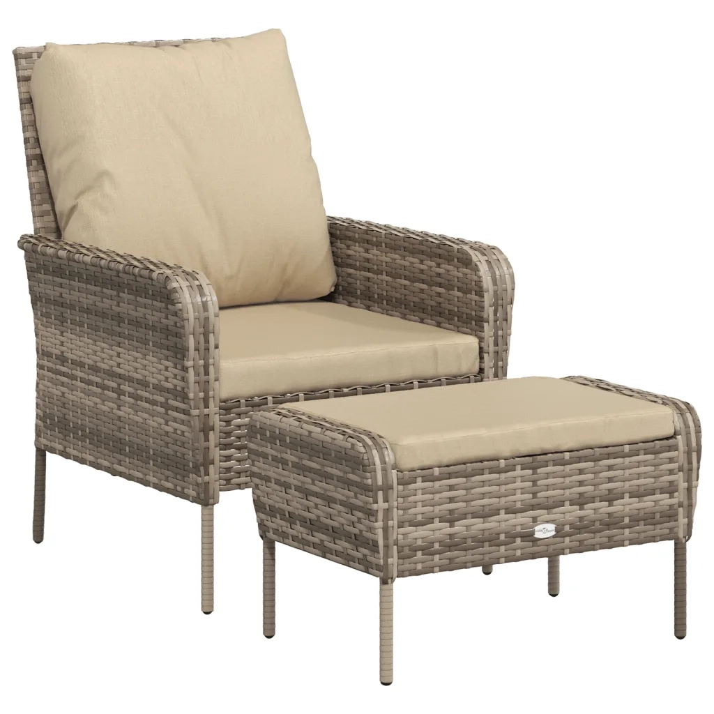 Poltrona da Giardino con Poggiapiedi Polyrattan Marrone Chiaro CFW2301066
