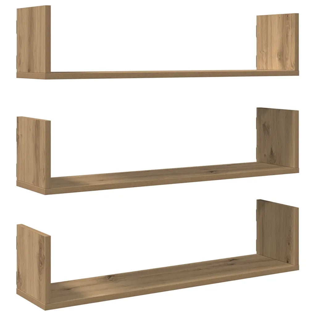 Mensole Parete 3pz Rovere Artigianale 80x18x18 cm in Truciolato 853298