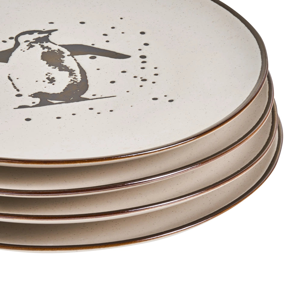 Set di 16 pezzi di stoviglie in gres  fatto a mano con finitura smaltata metallica reattiva colore bianco sporco