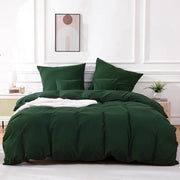 Set di coperte da letto in 100% cotone lavato, 4 pezzi in verde bosco con chiusura a raso, coperta da letto e cuscini