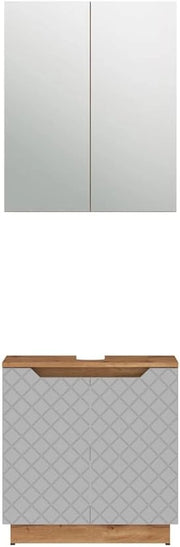 Set di mobili da bagno Lotta, Rovere/grigio con struttura in piastrelle, 2 parti