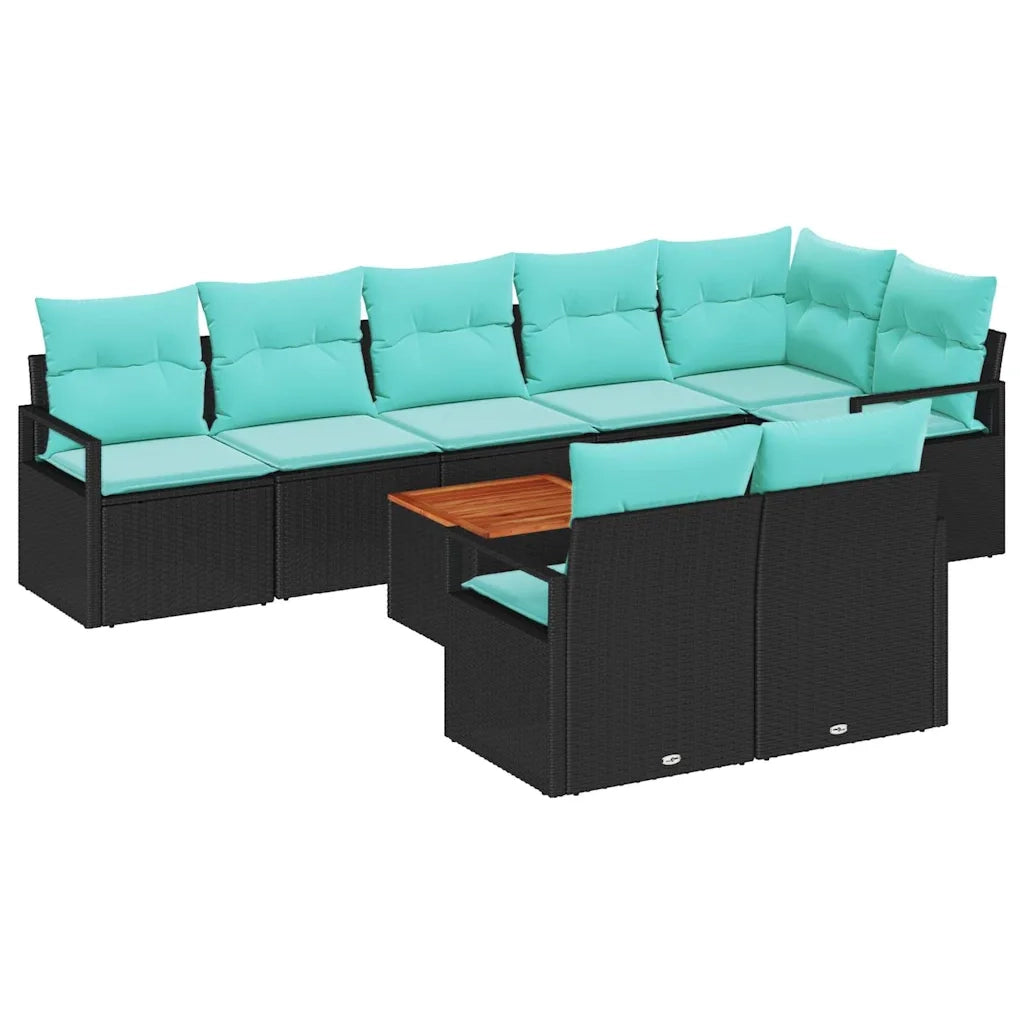 Set Divano da Giardino con cuscino 9 pcs Nero polyrattan
