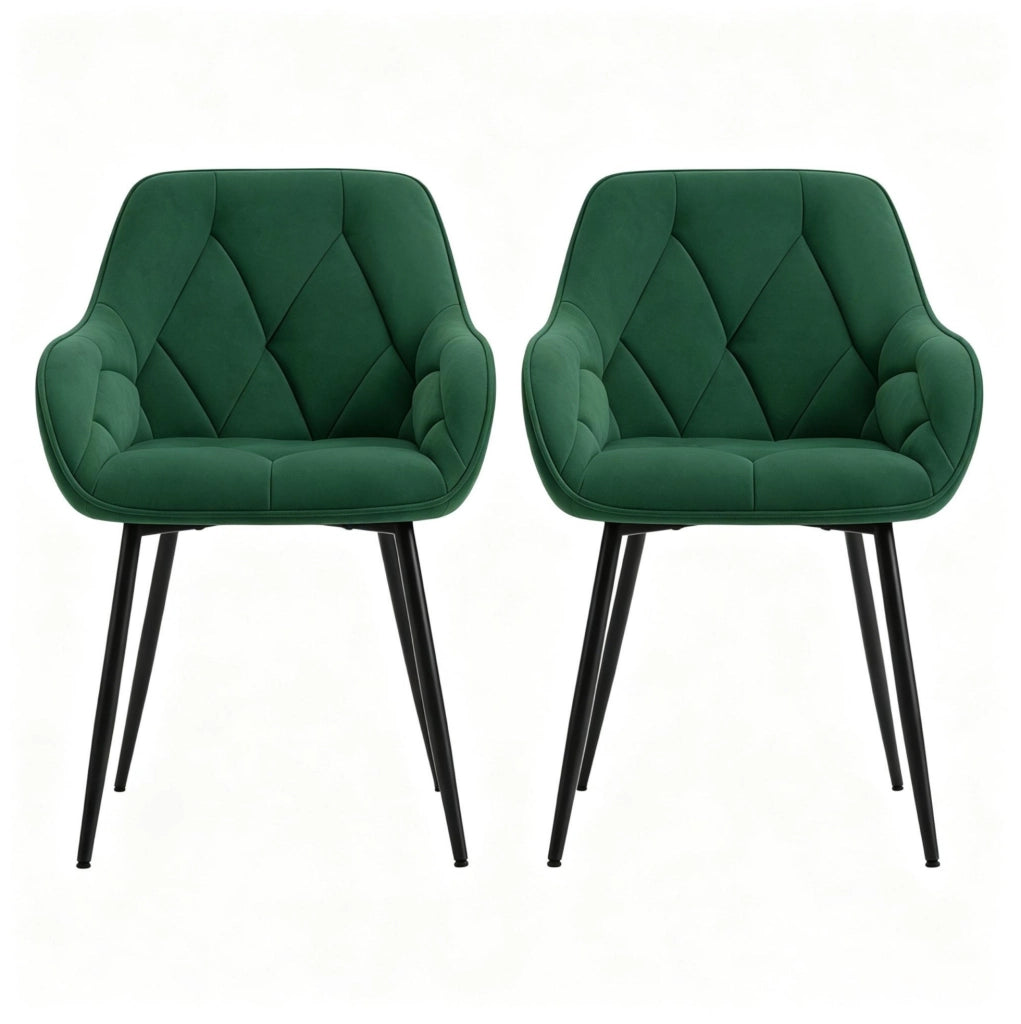 Set di 2 sedie da pranzo in velluto verde scuro con braccioli