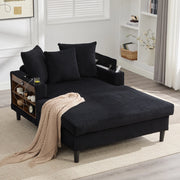 Chaise longue con portabicchieri, luci LED, tasca laterale, vano contenitore e porta USB in velluto a coste nero