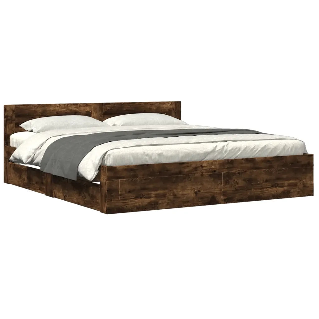 Giroletto con Testiera-Struttura Letto con testiera Rovere Fumo 180x200 cm Legno Multistrato