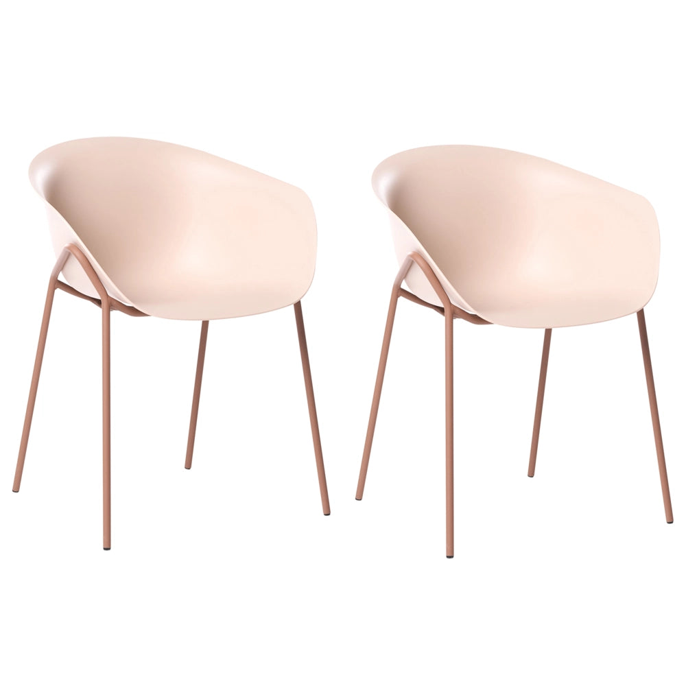 Set di 2 sedie da giardino con seduta in plastica e gambe in metallo beige e marrone resistenti alle intemperie moderne