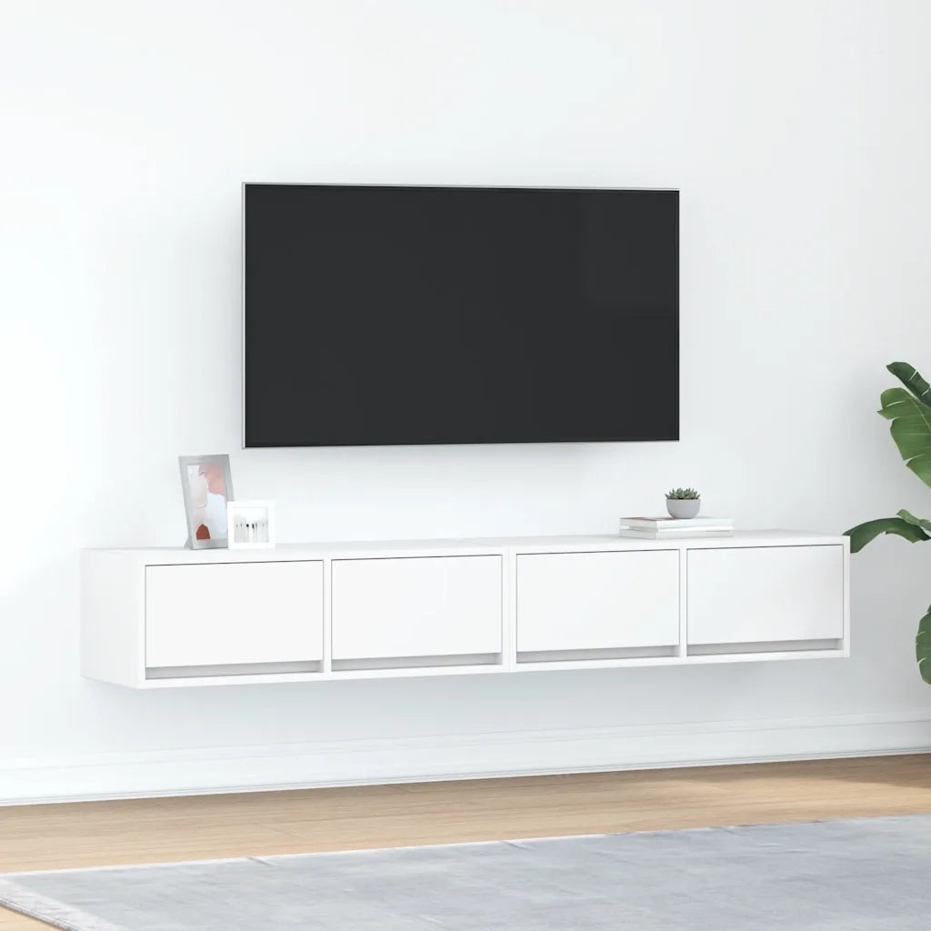 Mobili TV a Parete 2pz-Set di 2 Credenza per TV sospesa Bianchi 80x31x25,5 cm Legno Multistrato 995339