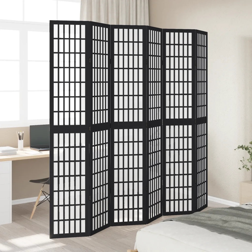 Divisorio Ambienti | Divider per stanze | Paravento 6 Pannelli Nero Legno Massello di Paulownia