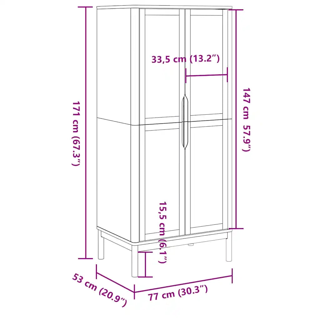 Armadio FLORO Marrone Cera 77x53x171 cm Legno Massello di Pino 374005