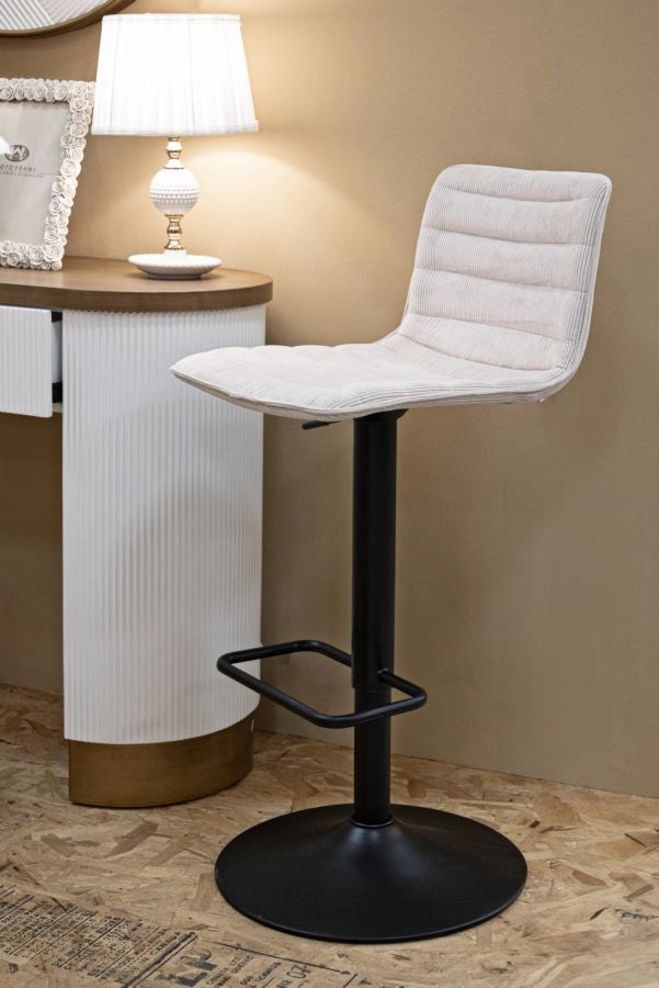 Sgabello Bar High Bianco 43x49,5x85,5 cm in Ferro e Compensato e Spugna e Poliestere Nero e Bianco