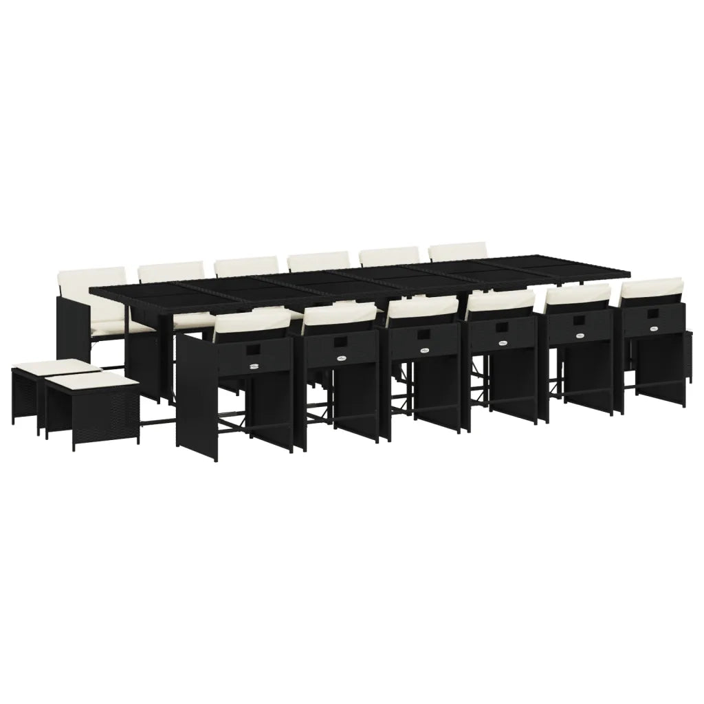 Set da Pranzo da Giardino 17 pz con Cuscini Nero in Polyrattan 3277949