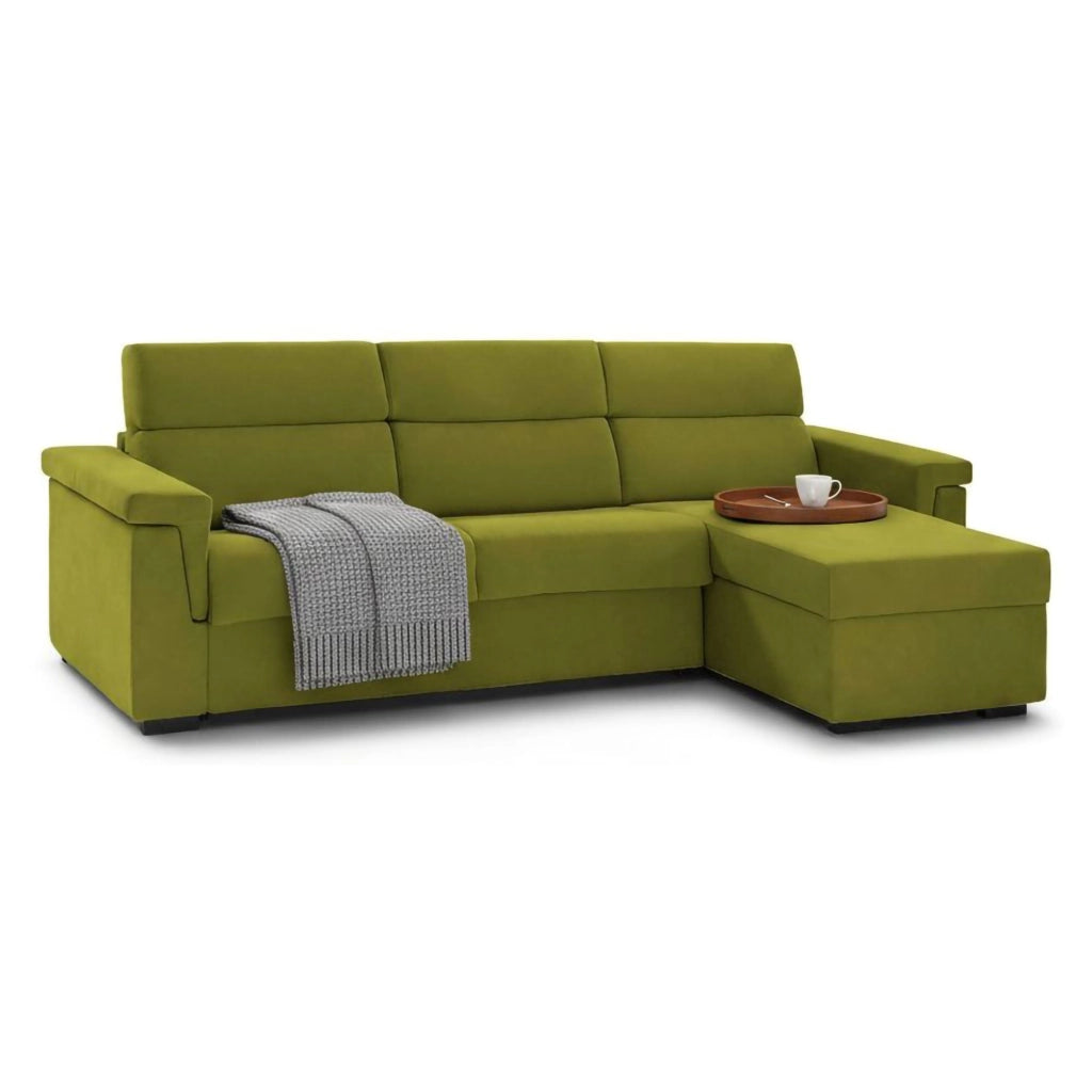 Ganzaria, Divano Letto con Penisola Sfoderabile Made in Italy, 285x160 cm Verde