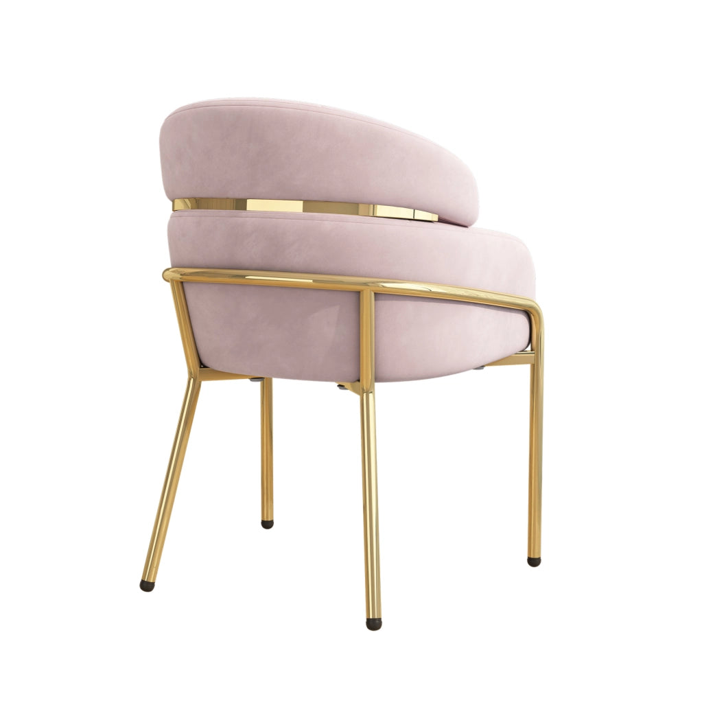 Sedia da pranzo in velluto rosa con gambe in metallo