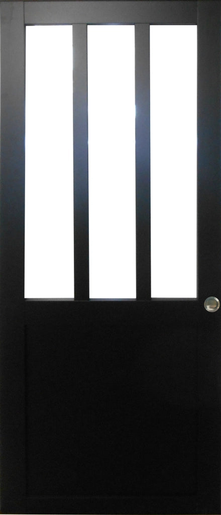 Officina di porte scorrevoli con vetro trasparente rivestito di nero H204 x L93 + 2 gusci installati