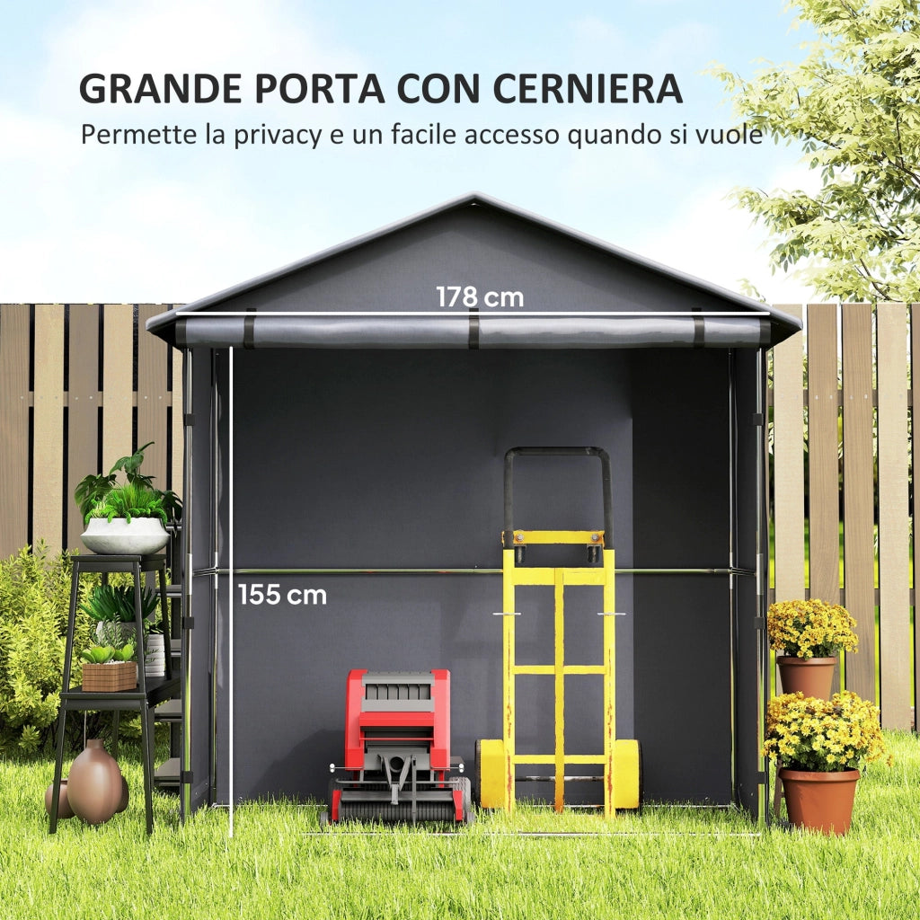 Tenda Garage per Bici e Moto Capanno da Giardino con Porta Avvolgibile 112x200x200 cm Grigio Scuro