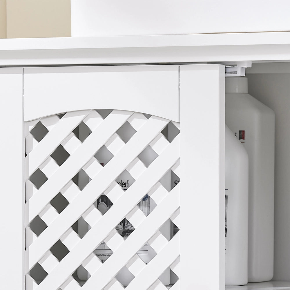 SoBuy Mobile Sottolavabo Bagno con 2 Ante e Ripiano Aperto – Mobiletto Bagno Sottolavabo in MDF E1, Ripiano Regolabile, Capacità 42kg – Mobili Salvaspazio 80x31,5x60,5cm BZR210-W