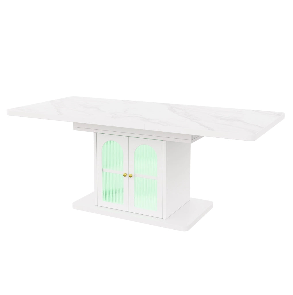 Tavolo da pranzo estensibile 200x80 cm in MDF bianco con contenitore e LED