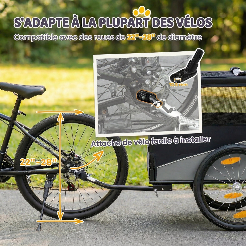 Rimorchio Bici Cane ¨C zephmum ¨C Grigio e Nero 139x72x88cm