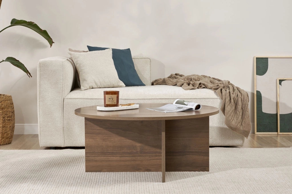 Simbario, Tavolino da Salotto Forma Rotondo, 90x90x40h cm Marrone Noce