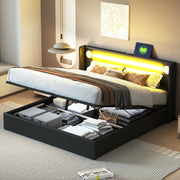 LETTO MATRIMONIALE 160x200 cm in PU nero con LED, Bluetooth e 2 porte USB
