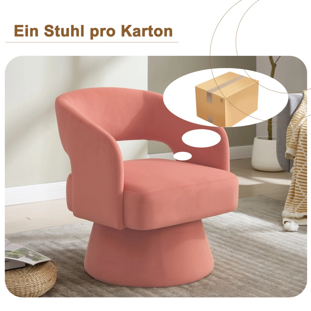 POLTRONA Girevole in Chenille Rosa con Base in Legno