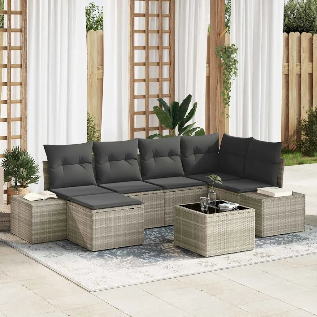 Set Divano da Giardino 7 pcs Grigio chiaro polyrattan 3347142