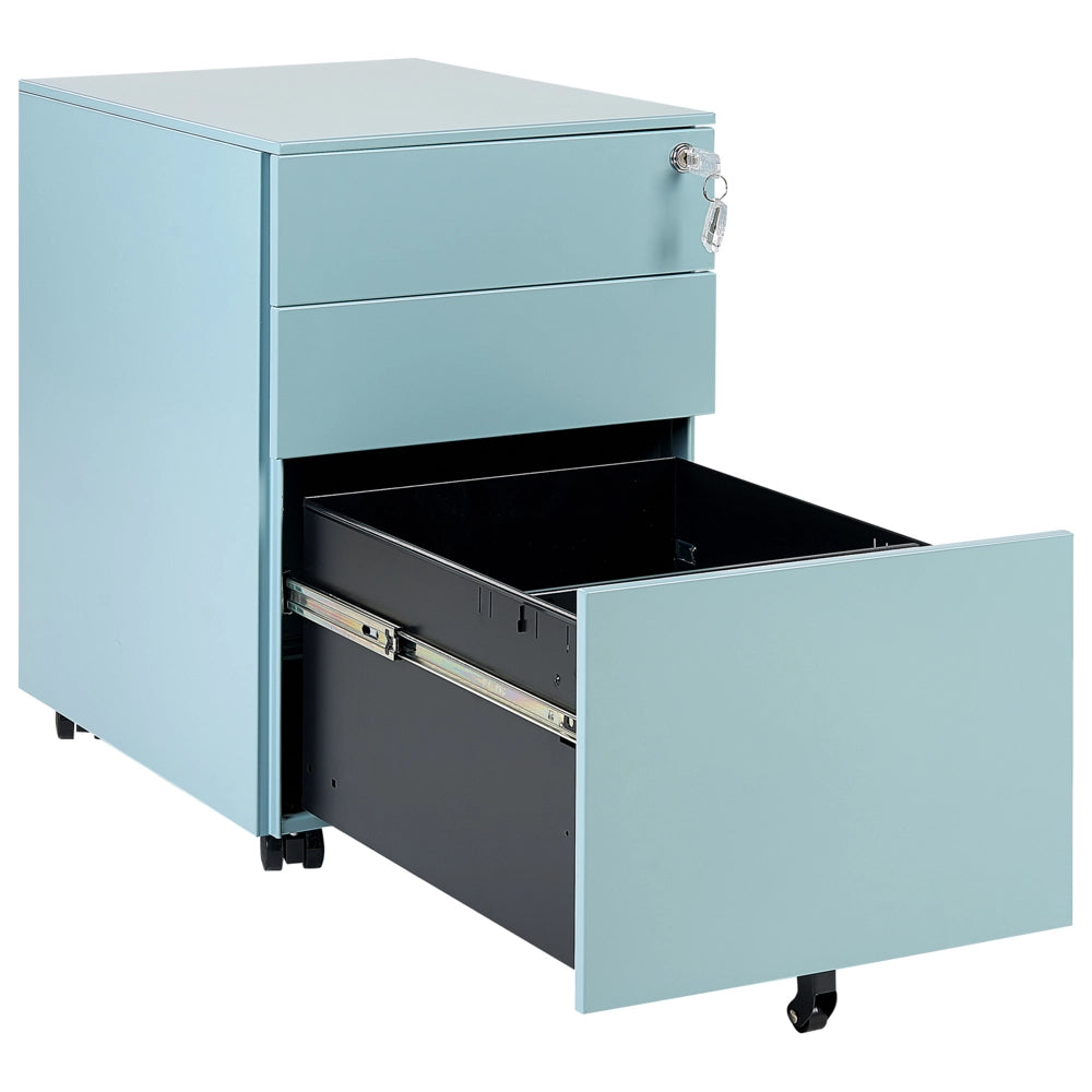 Classificatore in Metallo azzurro 3 Cassetti e Ruote Chiudibile a Chiave